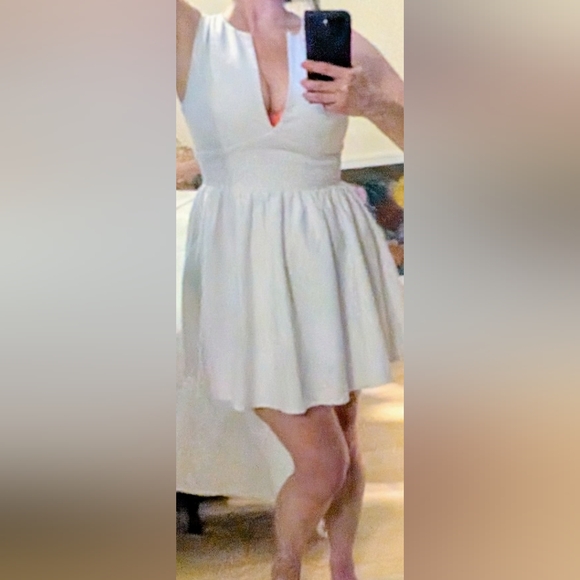 Lulu's White Plunge Neckline Skater Mini Dress - Picture 2 of 9